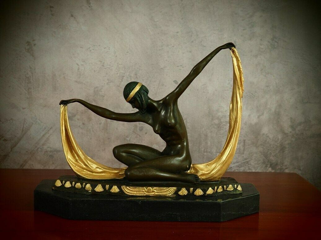 Art Deco Dancer Bronze Figurine   Colorful And Elegant   21 Cm Height