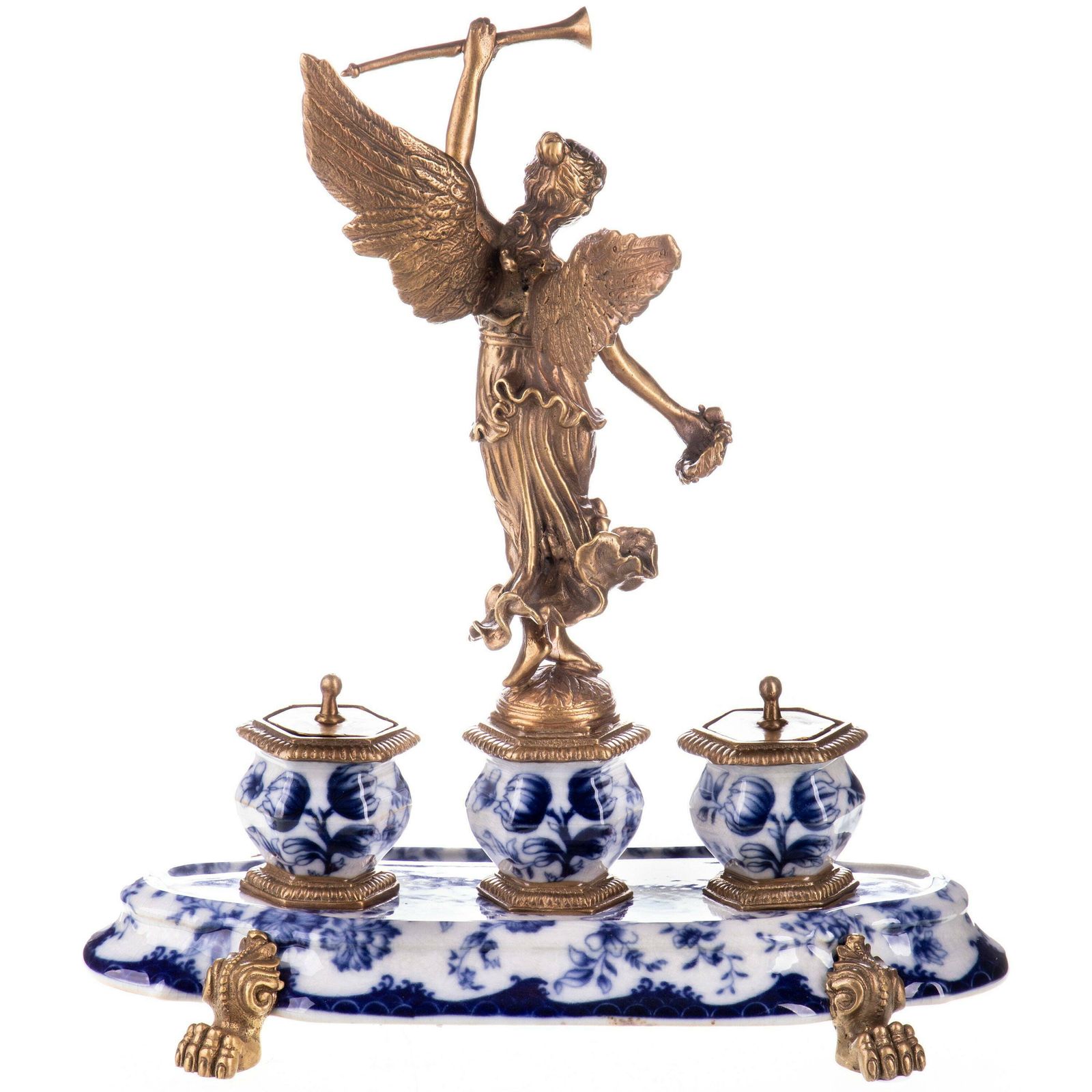 Angel Themed Porcelain And Bronze Desk Set photo furniture