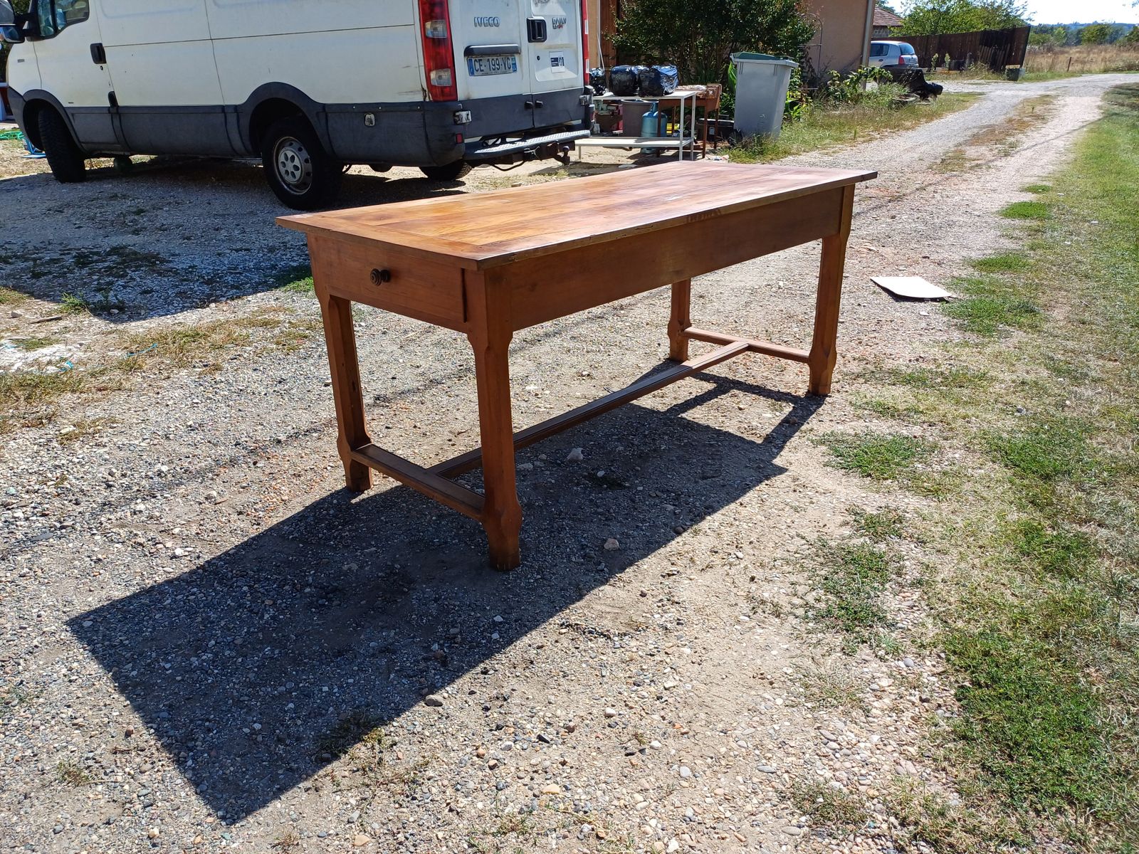 19th Century Country Farmhouse Table In Cherry, 3 Drawers. photo Furniture