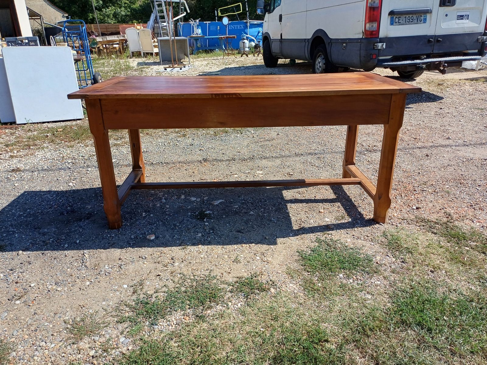 19th Century Country Farmhouse Table In Cherry, 3 Drawers. photo 907.6800000000001