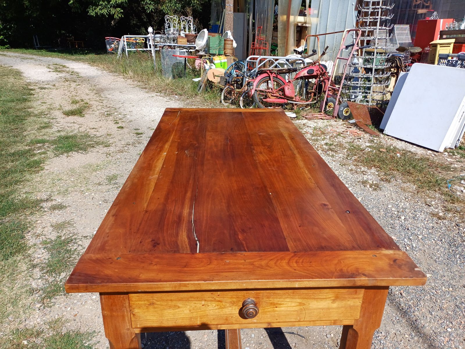 photo furniture 19th Century Country Farmhouse Table In Cherry, 3 Drawers.