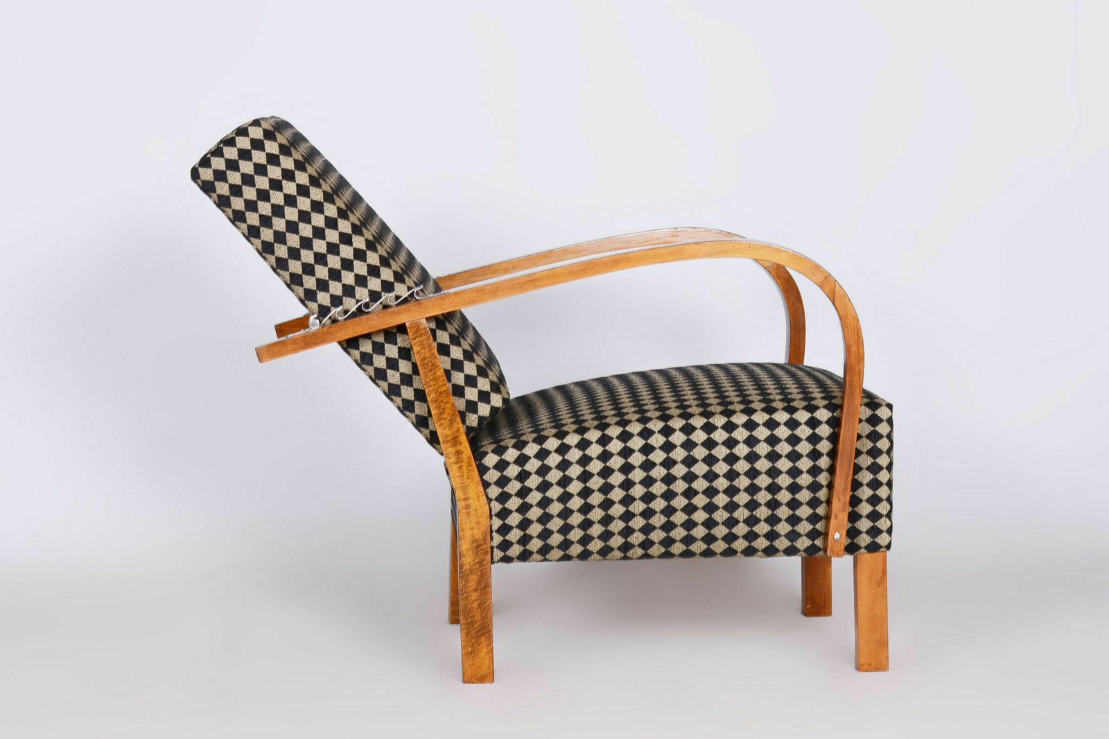 Restored Artdeco Walnut Pair Of Reclining Chairs, New Upholstery, Revived Polish, Czechia, 1930s photo furniture