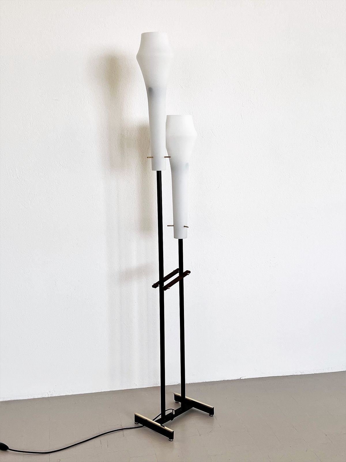 photo buy Italian Floor Lamp In White Glass, Wood And Brass By Stilnovo , 1960s