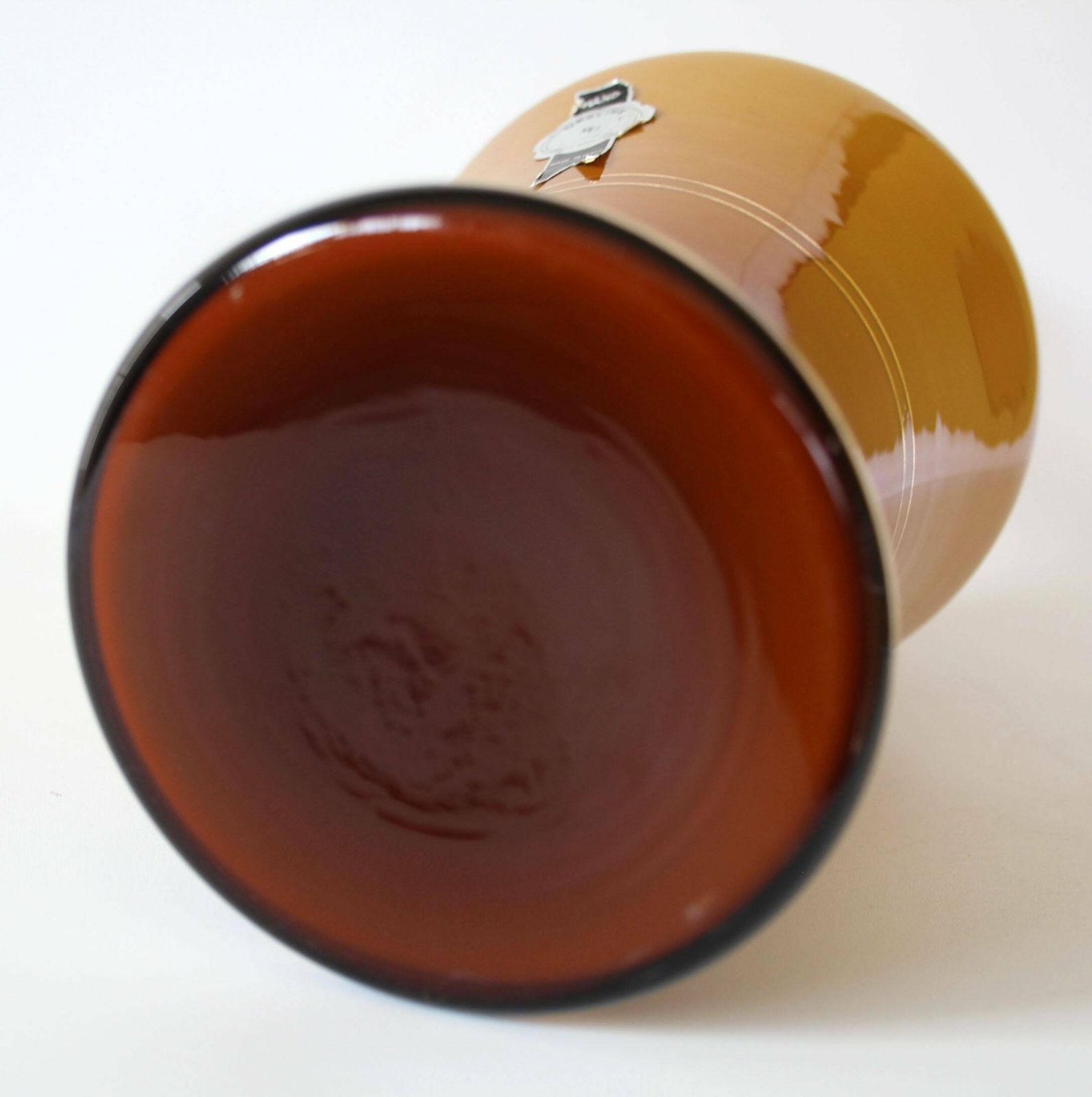 Grote Hoge Vaas Van Opalineglas, Amberbruin Glas Met Gouden Randen, Handgemaakt, Mid Century, Italië, Label, Lichte Krassen, Empoli photo vintage