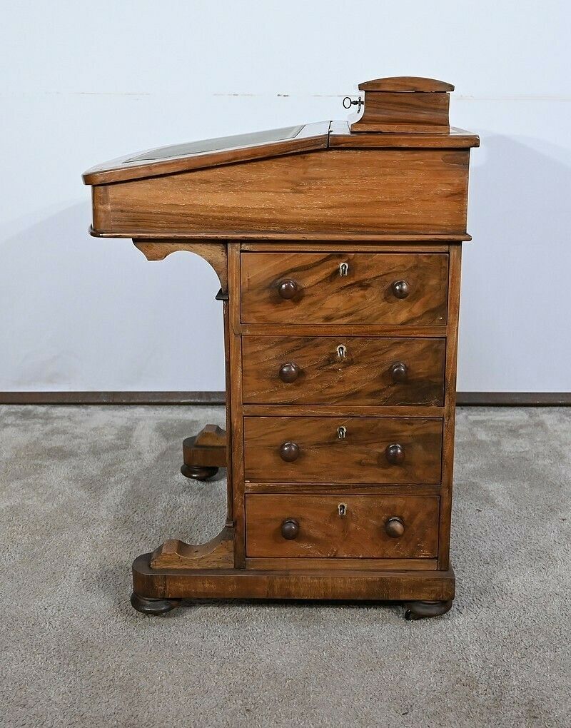 photo vintage Victorian Davenport Walnut Desk, England – 19th Century