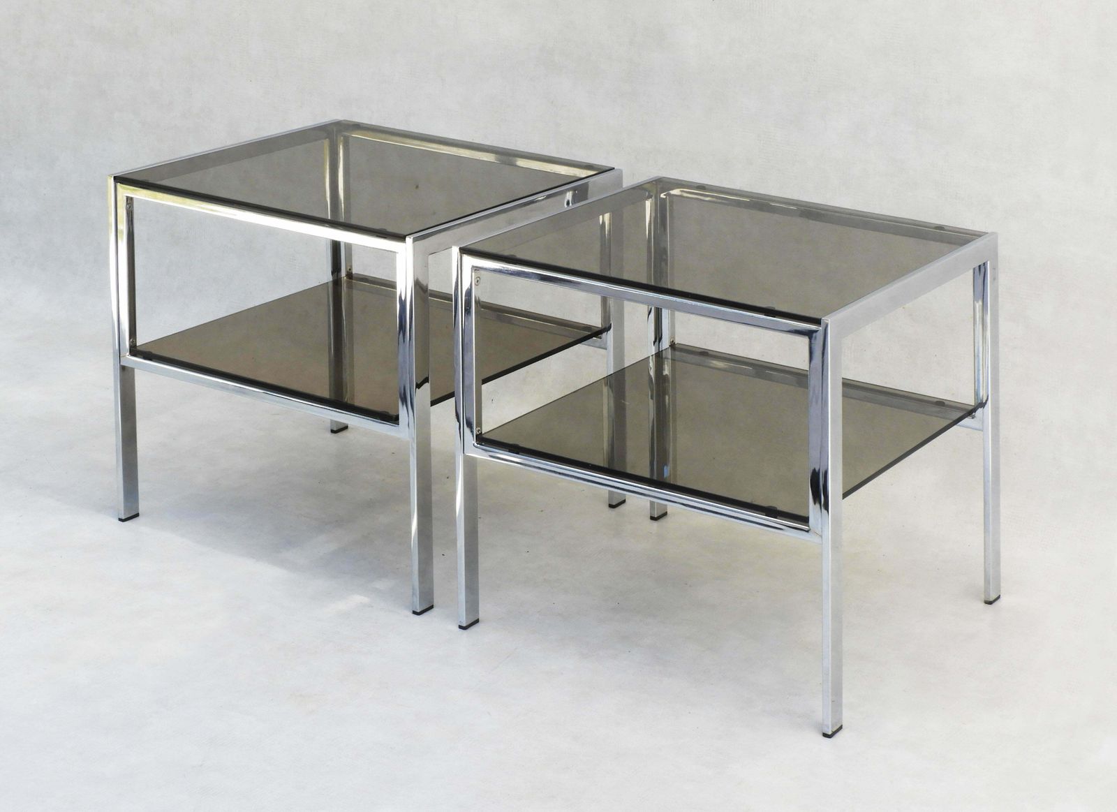 Chrome And Smoked Glass Side Tables C1970s France photo for sale