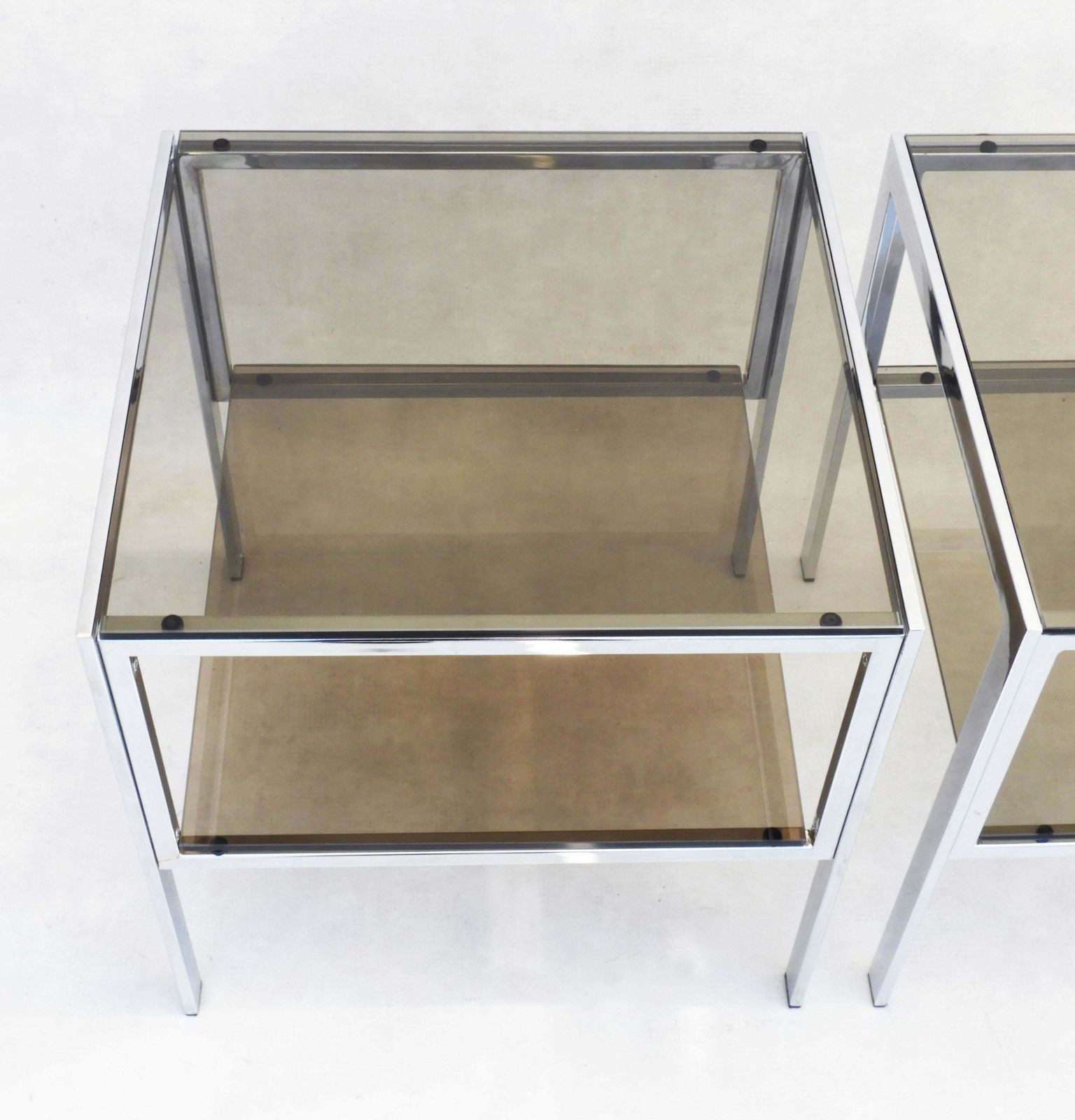 Chrome And Smoked Glass Side Tables C1970s France photo vintage