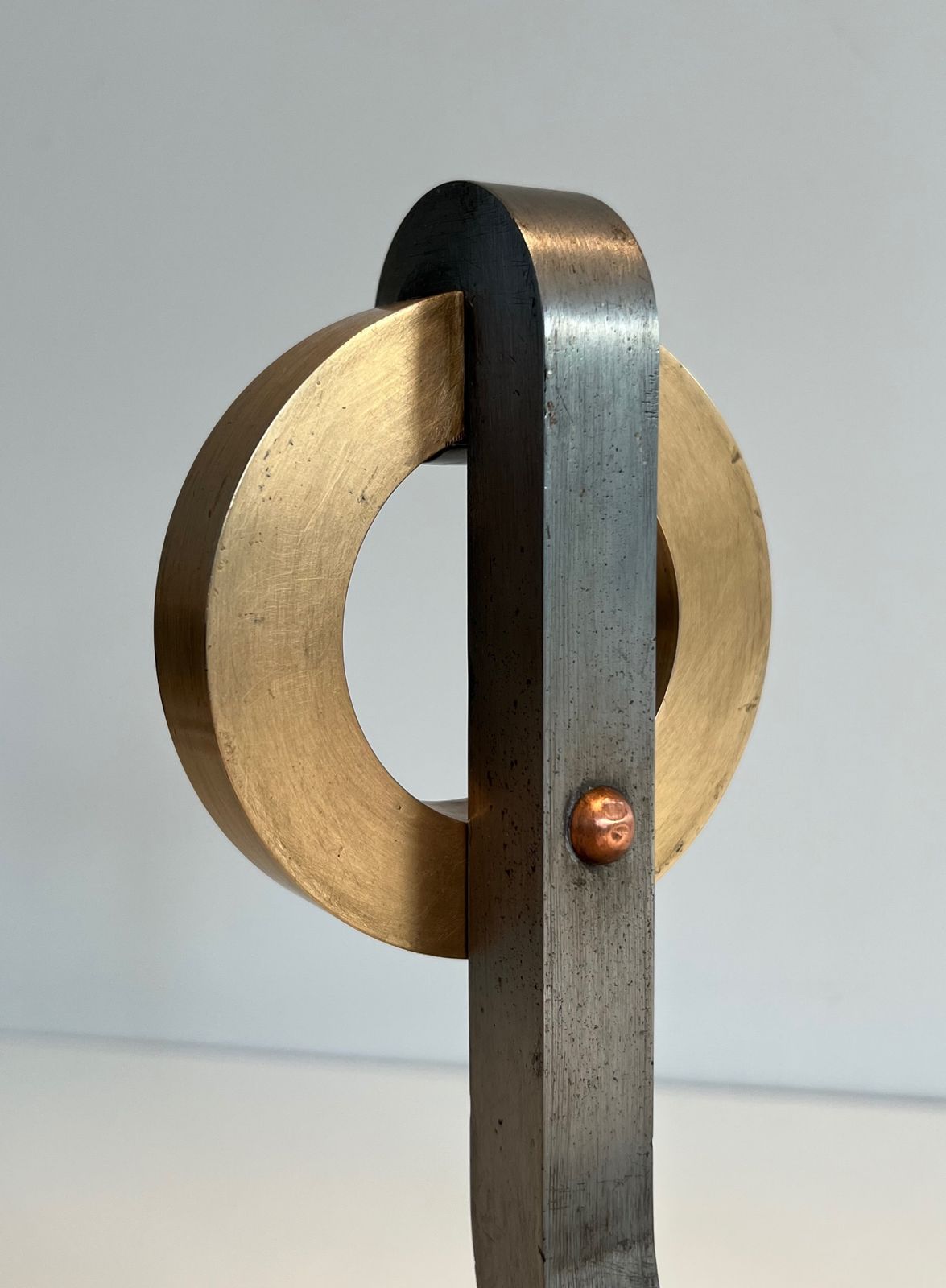 Pair Of Modernist Andirons In Chromed Steel, Brass And Wrought Iron photo 2450.0
