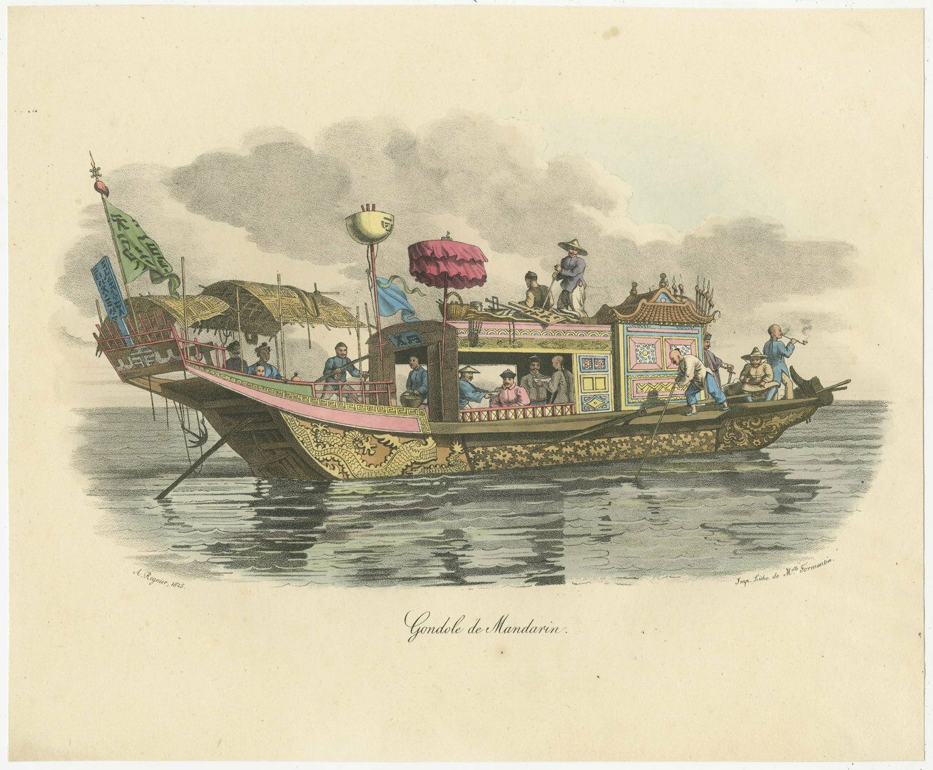 Antique Print Of A Mandarin Gondola