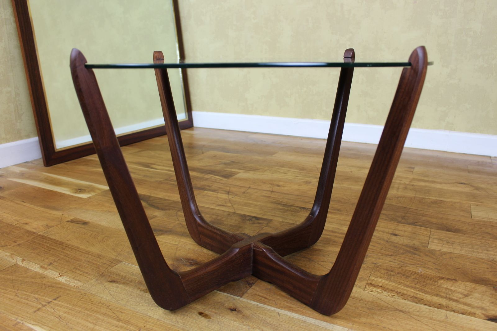 1960’s British Mirrored Teak Circular Glass Coffee Table photo Furniture