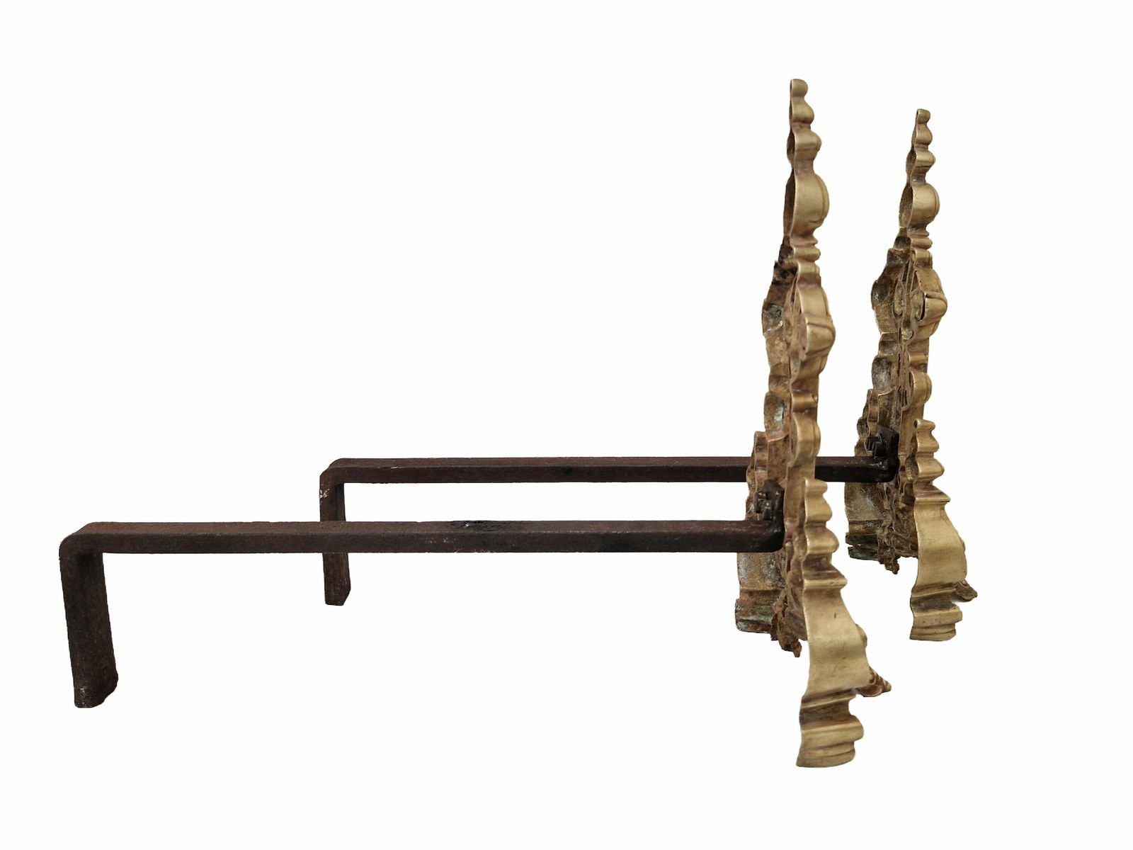 Antique French Brass Fireplace Chenets, A Pair, 19th Century Provincial Andirons photo 350.0