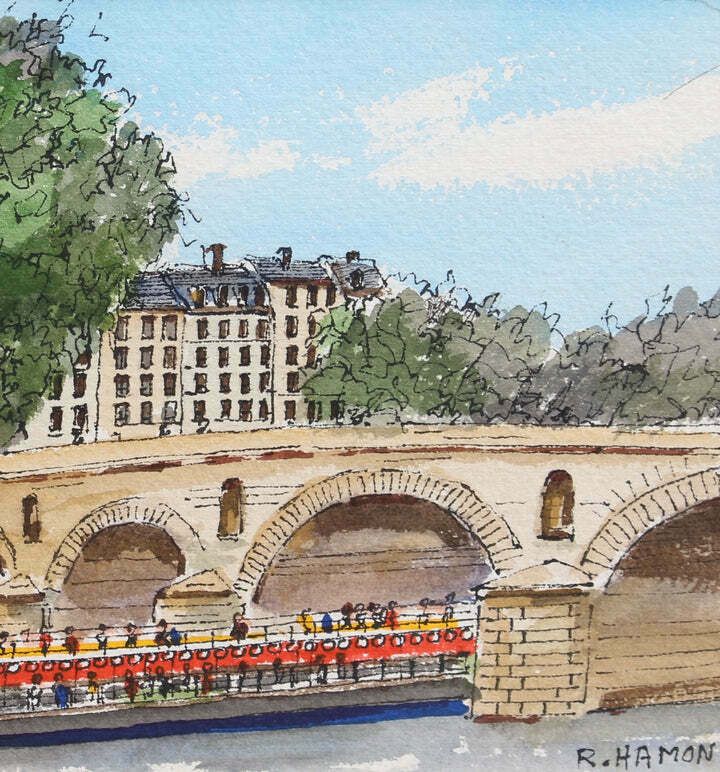 'The Pont Marie And Bateau Mouche' In Paris By Roland Hamon (1971) photo furniture