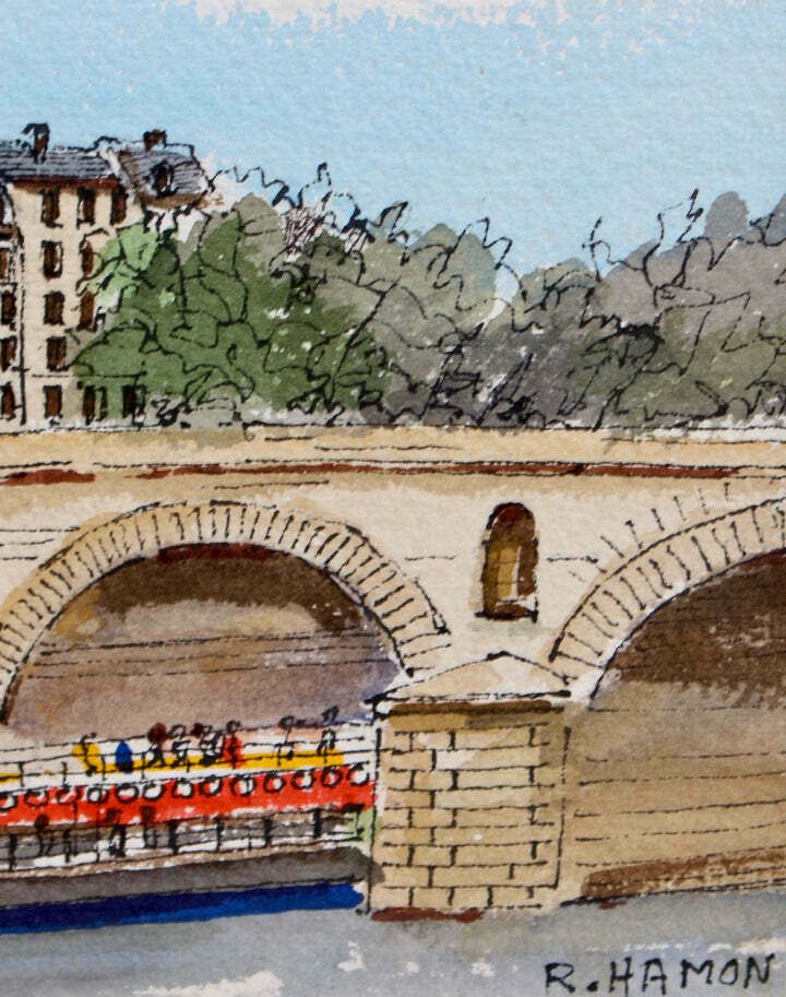 Art 'The Pont Marie And Bateau Mouche' In Paris By Roland Hamon (1971) photo