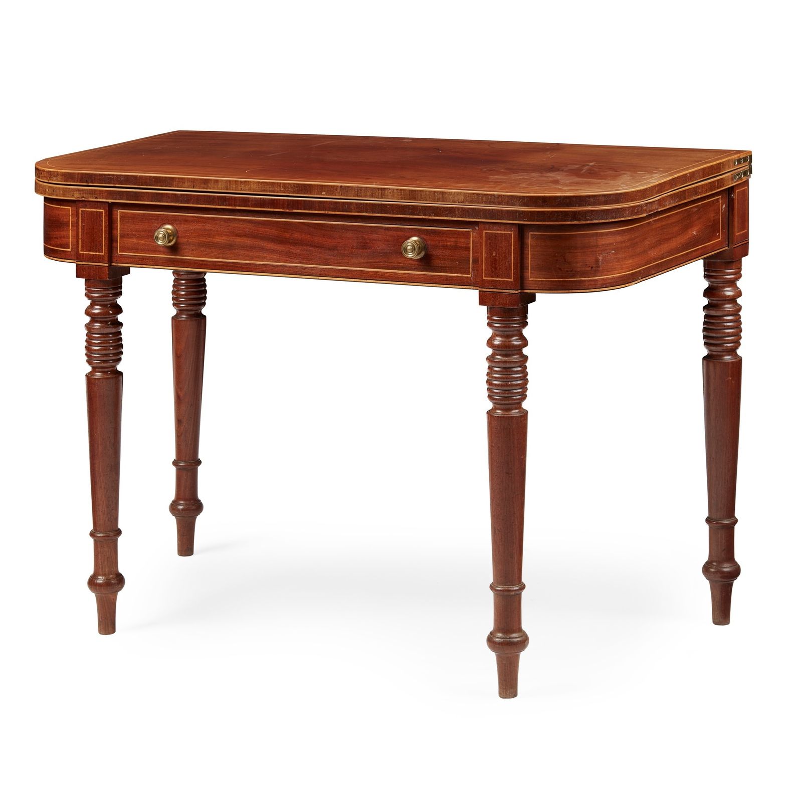 Regency Mahogany And Satinwood Strung Tea Table   Early 19th Century