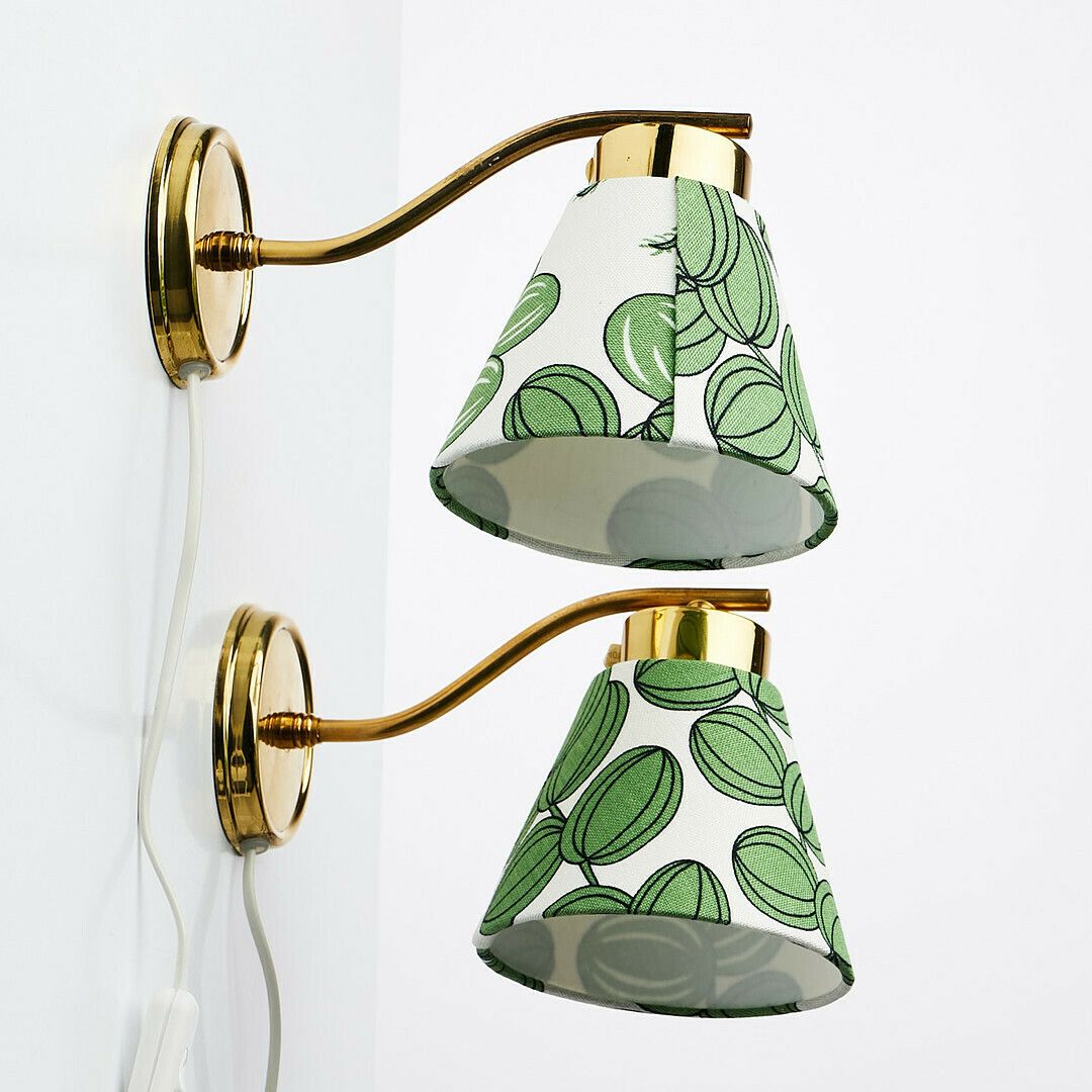 Pair Of Wall Lamps With Green Lampshades, Sweden, 20th Century photo for sale