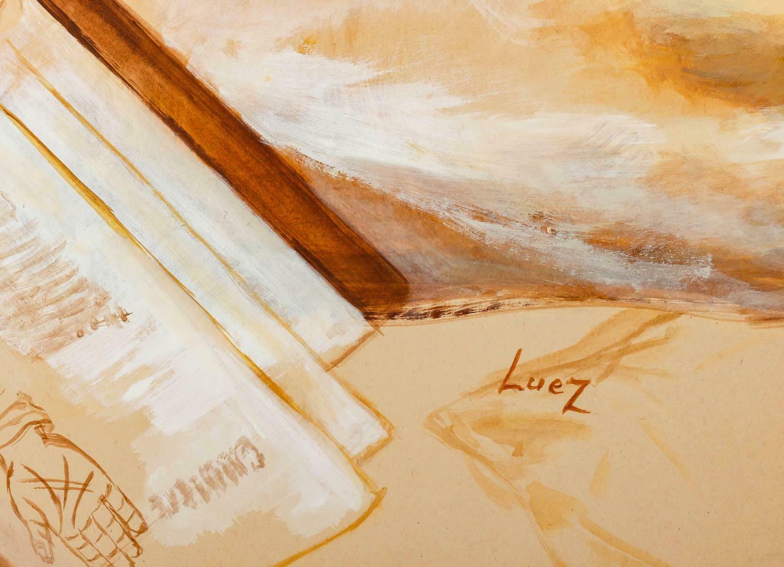 Painting On Cardboard By Evelyne Luez, Xxth Century. photo furniture