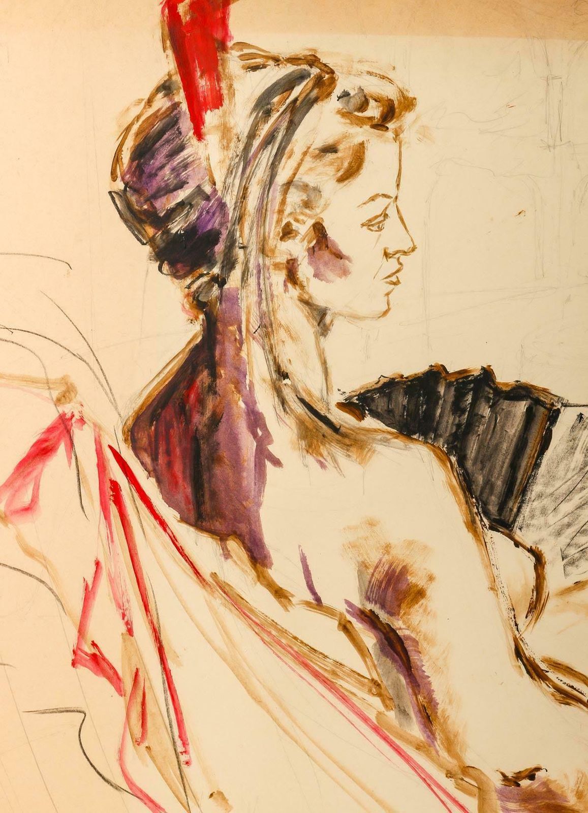 Painting On Cardboard By Evelyne Luez, Xxth Century. photo for sale
