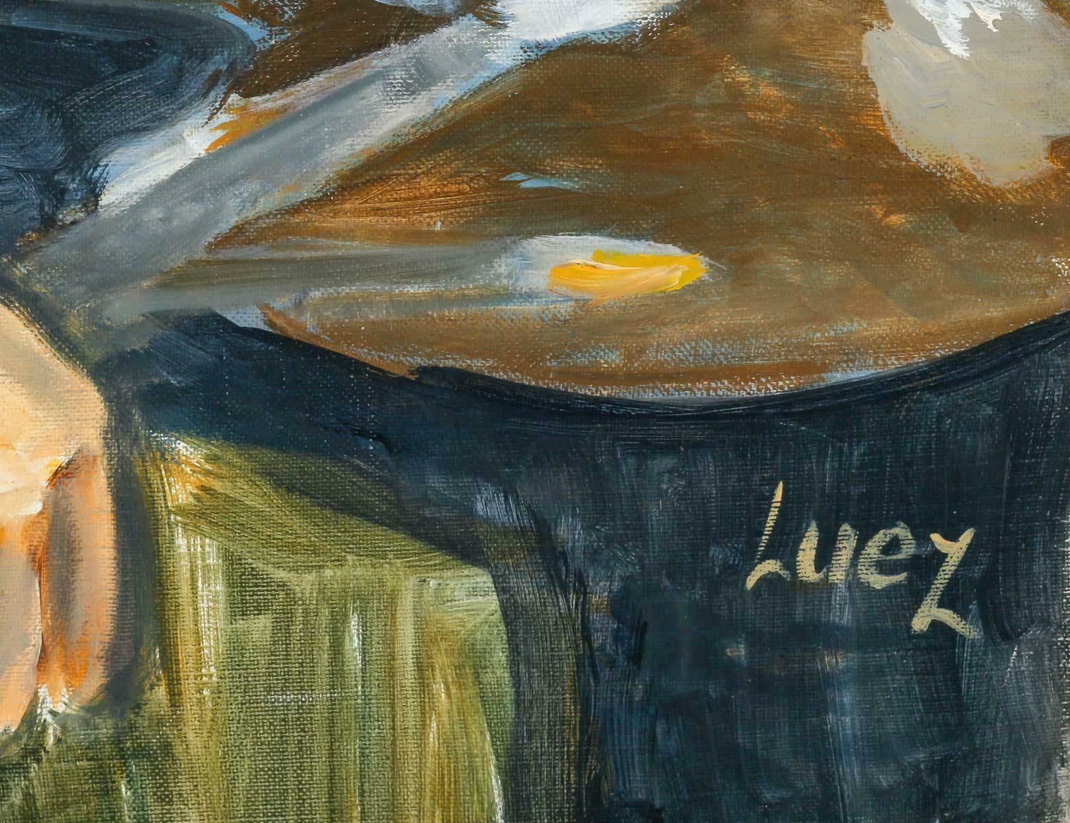 Painting, Oil On Canvas By Artist Evelyne Luez, "Le Peintre à Son Chevalet". photo vinterior
