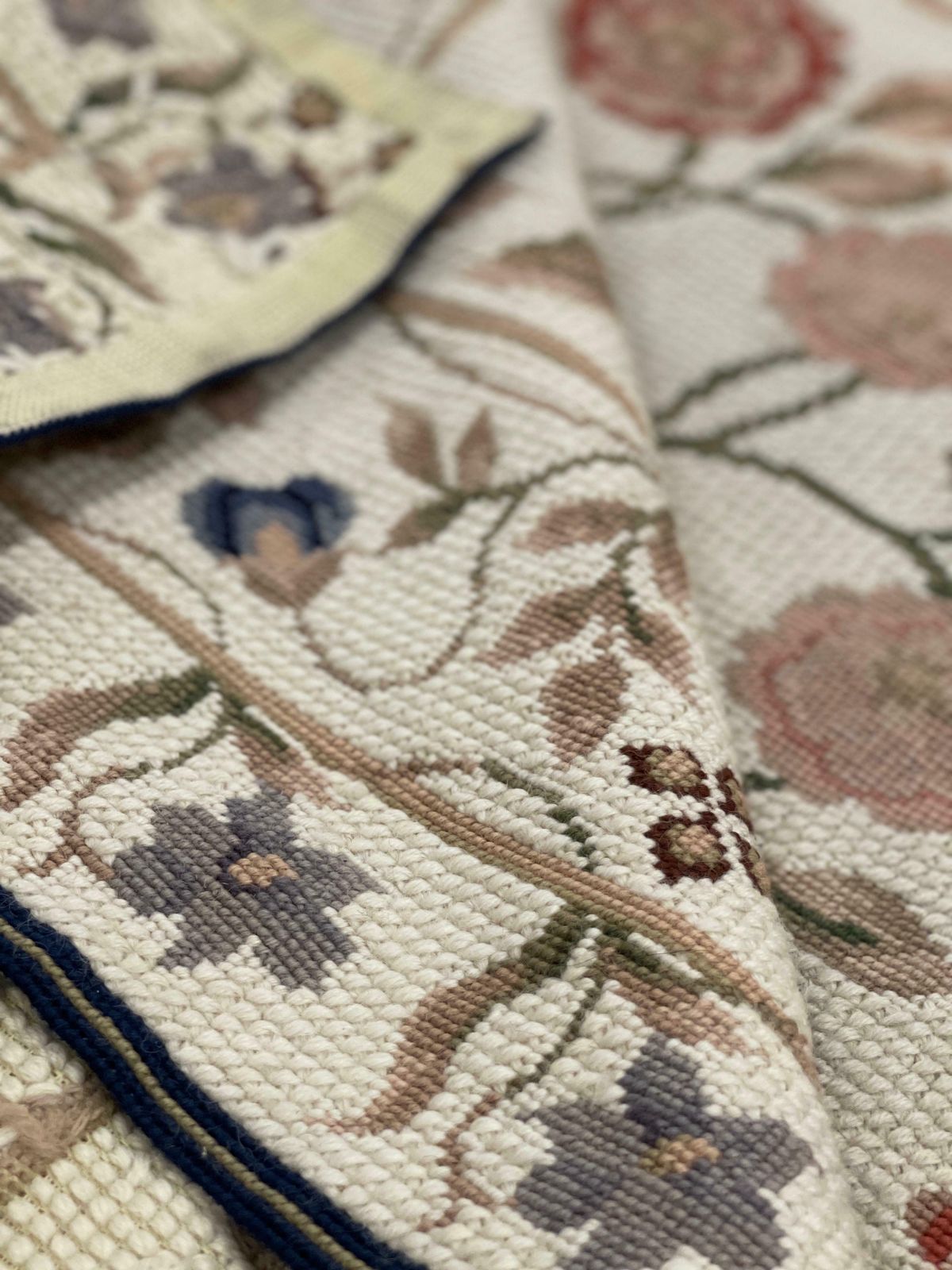 Beige Floral Aubusson Rug Handwoven Wool Needlepoint, Traditional Botanical Rug photo buy