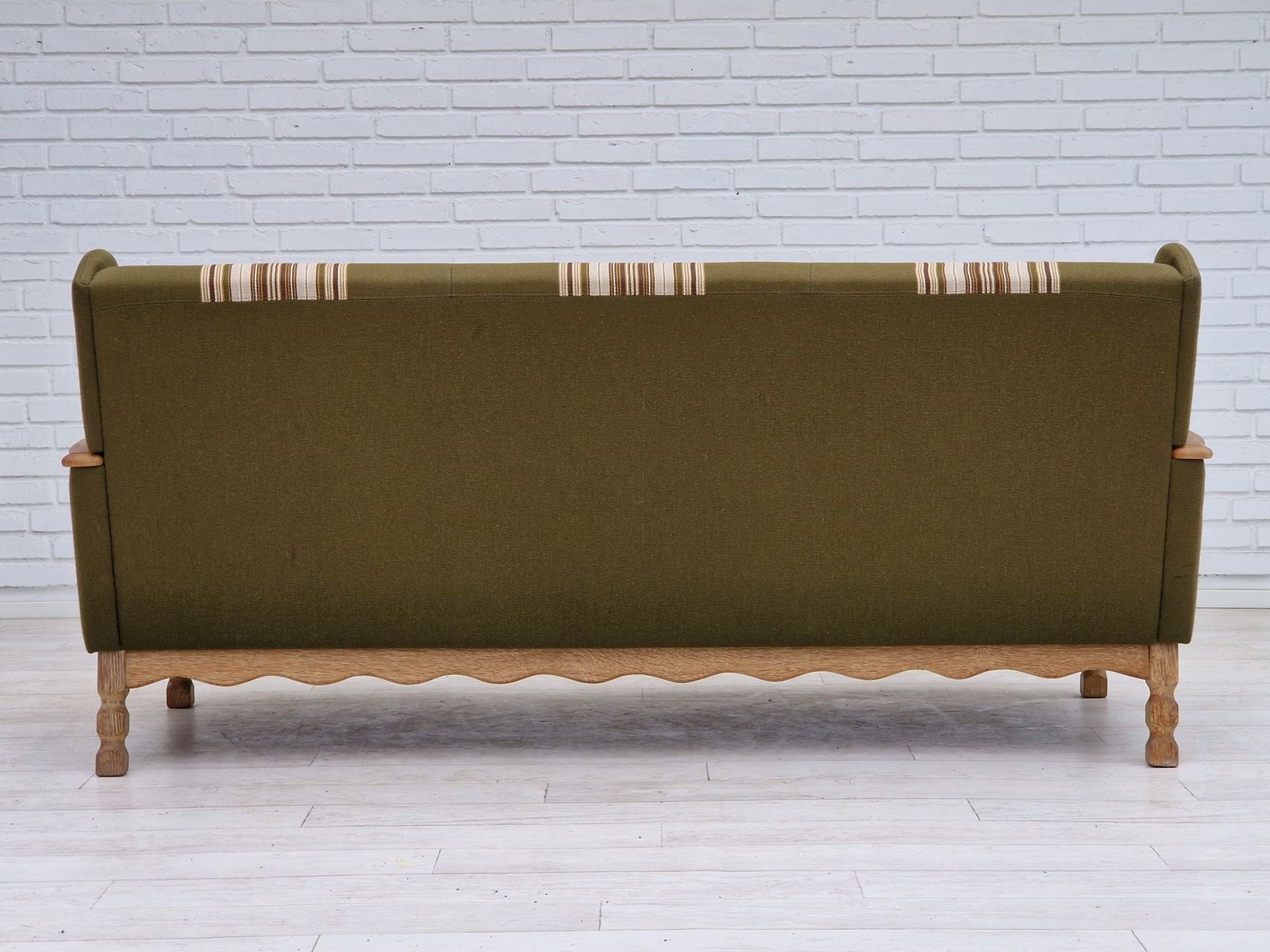 1390.0 1970s, Danish Vintage 3 Seater, Green Fabric, Oak Wood, Original Condition. photo