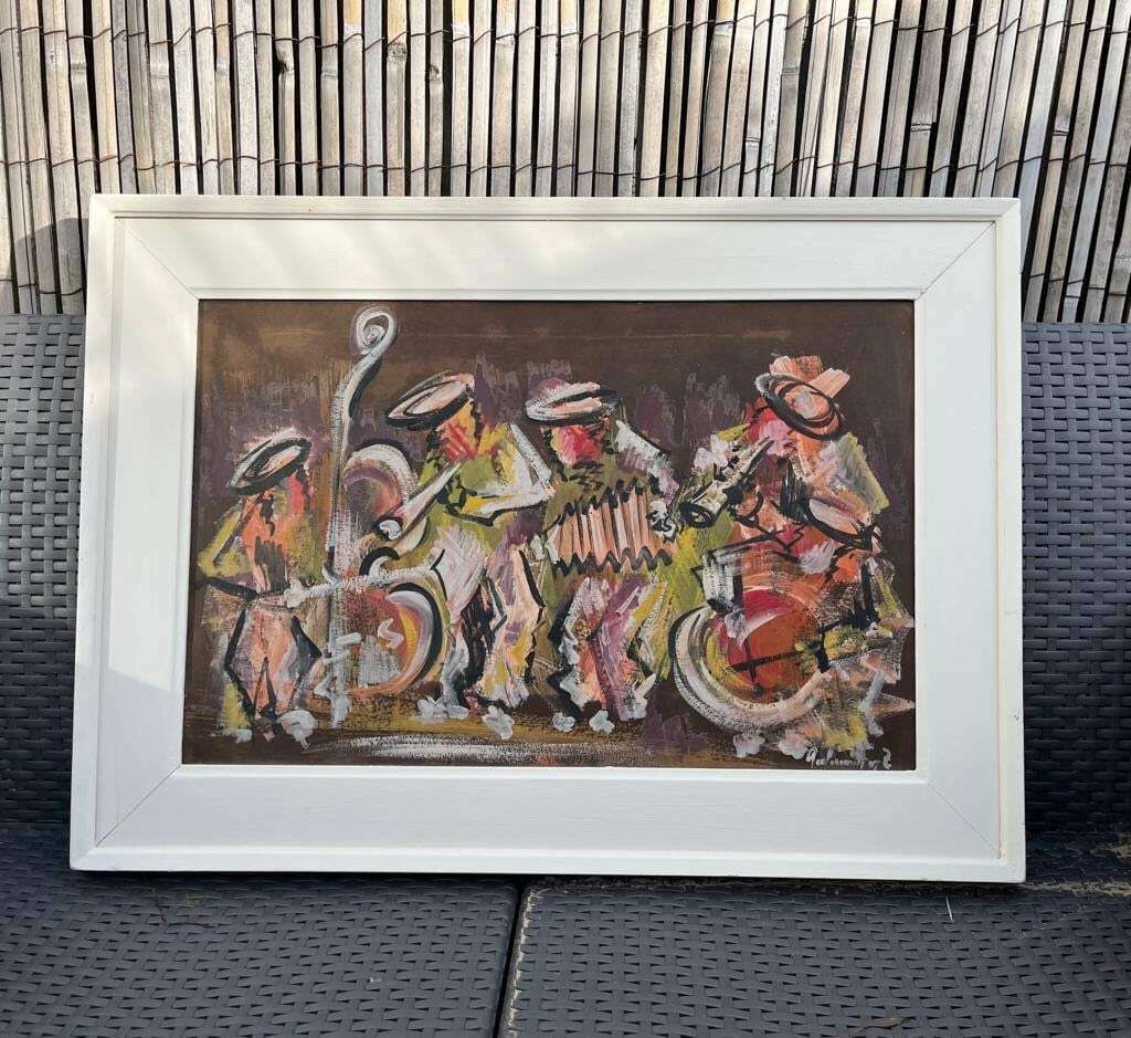 Original Vintage Mixed Media Painting Zoltan Perlmutter (Hungarian/ Canadian) ‘Klezmer’ photo furniture
