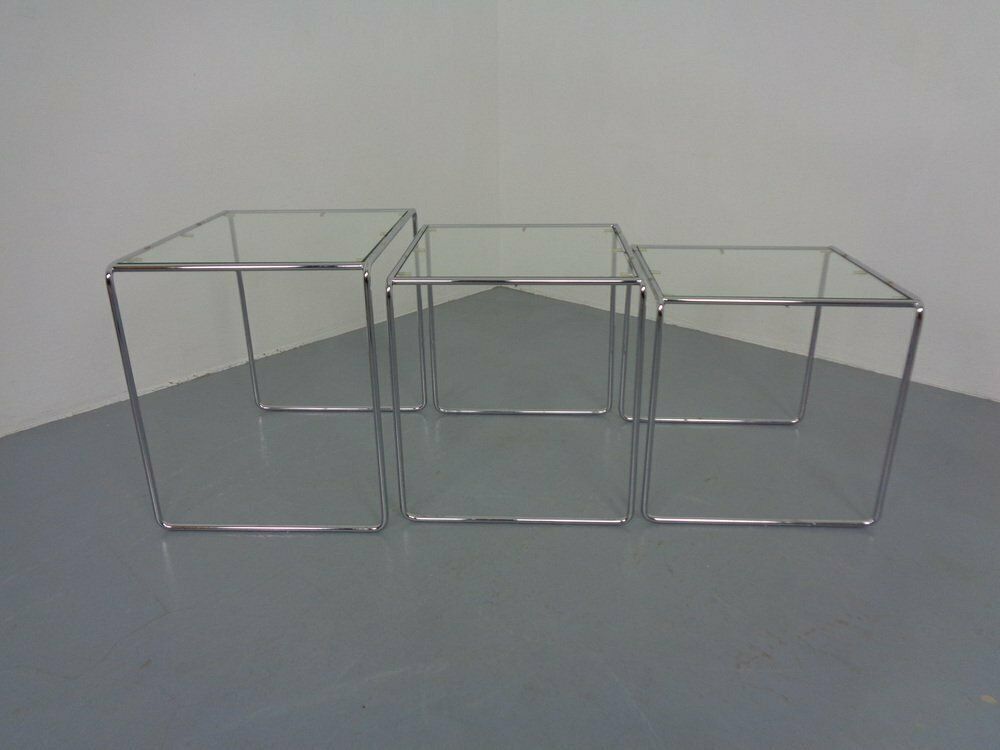 Glass & Chrome Nesting Tables, 1960s, Set Of 3