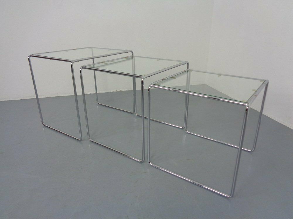 Glass & Chrome Nesting Tables, 1960s, Set Of 3 photo Furniture