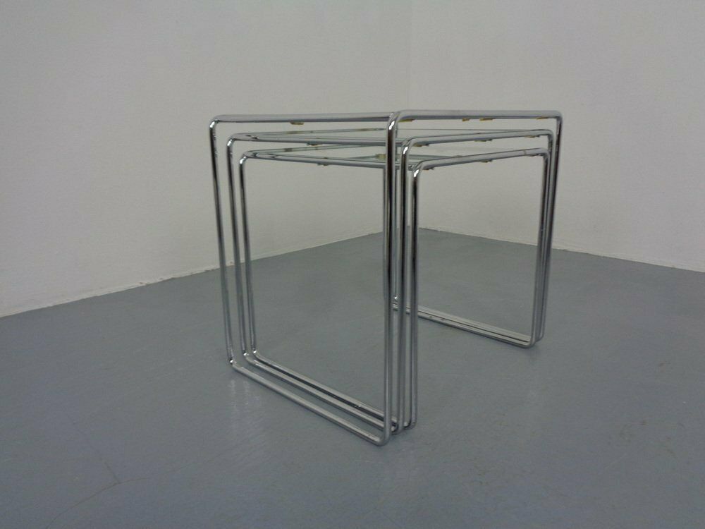 Furniture Glass & Chrome Nesting Tables, 1960s, Set Of 3 photo