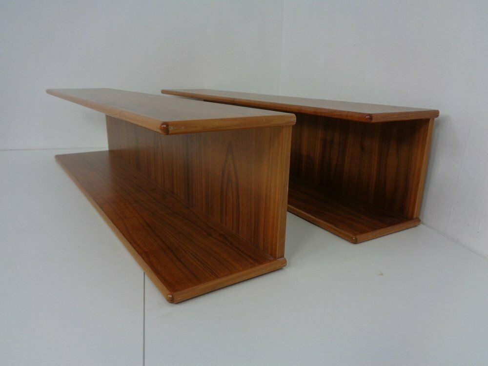 Large Danish Teak Wall Shelves, 1970s, Set Of 2 photo vinterior