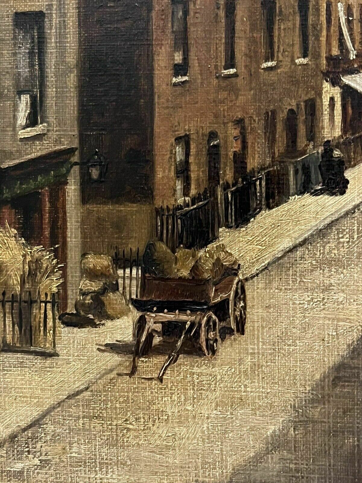 Victorian English Street Scene, Oil On Board, Signed, In Gilt Frame. photo for sale