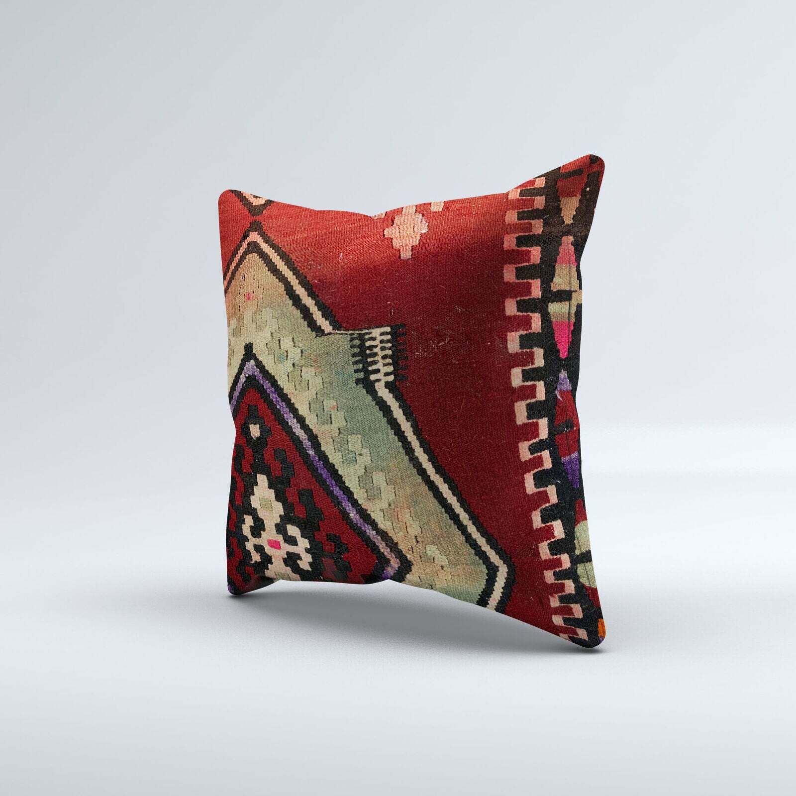 Vintage Turkish Kilim Cushion Cover 60x60 Cm Square Wool Kelim Pillowcase 66415 photo for sale