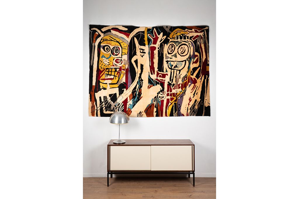 D’après	Jean Michel	Basquiat,	Tapis,	Ou	Tapisserie, « Têtes	De	Poule ».	Travail	Contemporain
