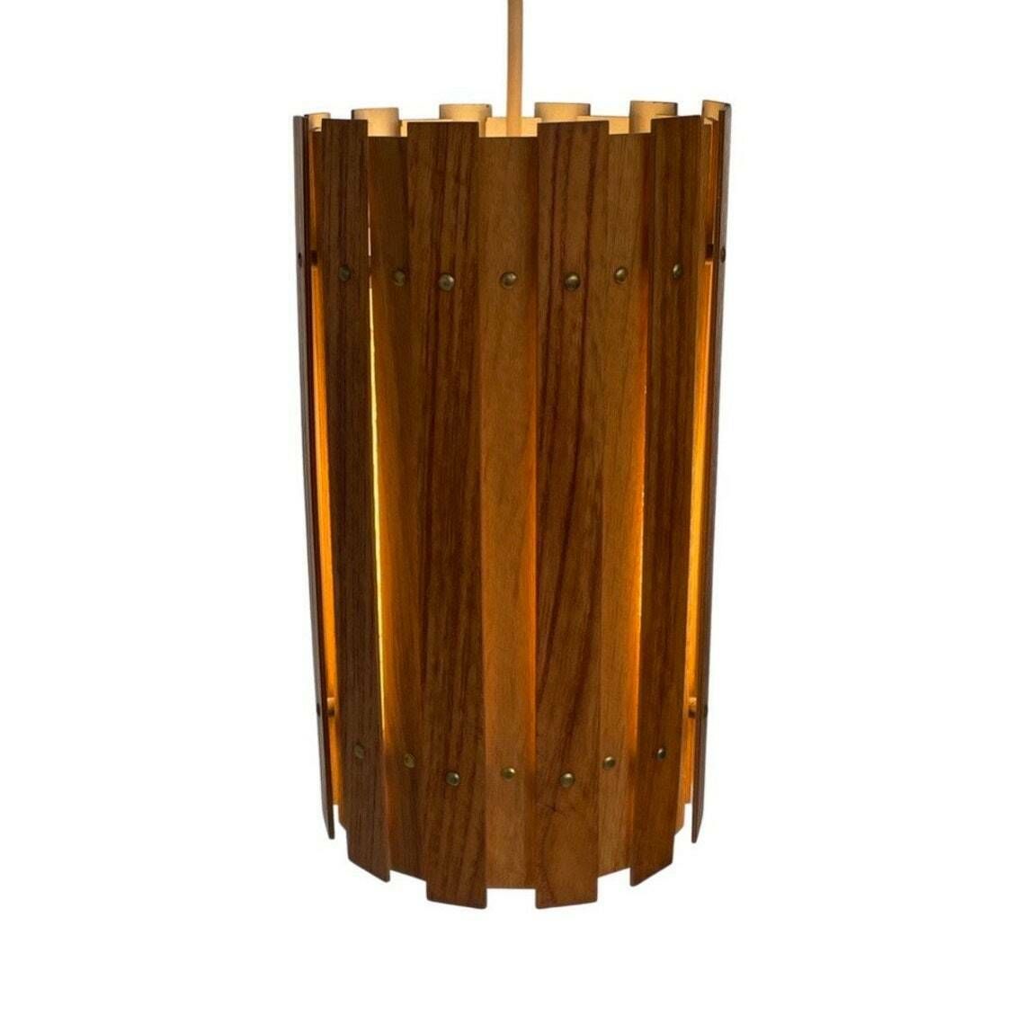 Ca. 1960's Ceiling Fixture   Scandinavian Design   Teak Wood Plywood Cylinder And Matching Ceiling Canopy