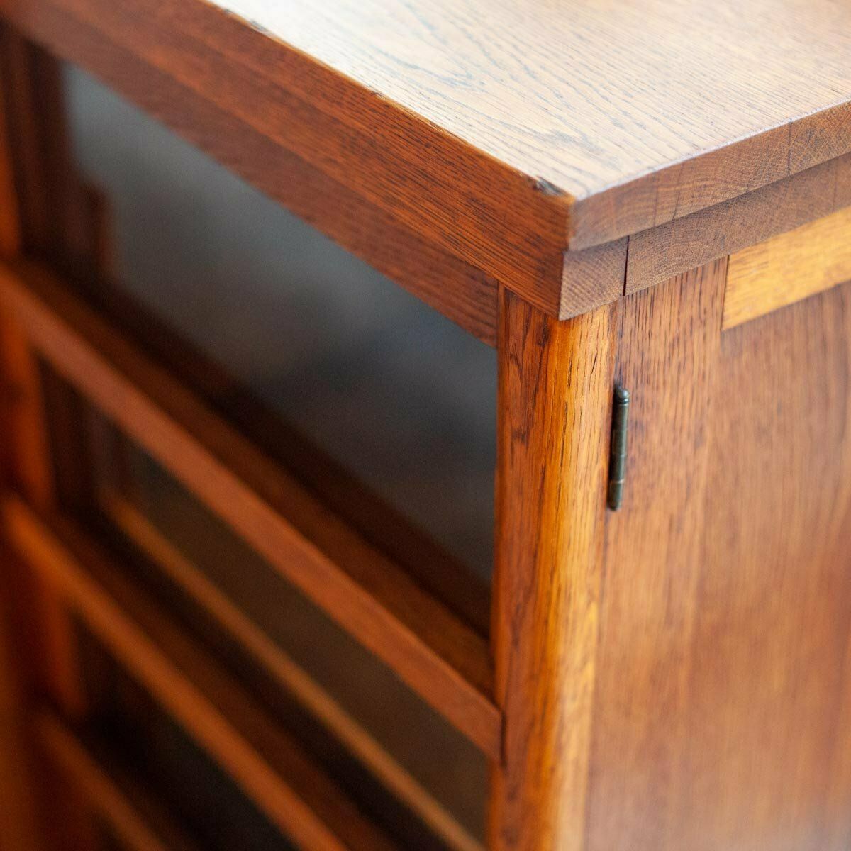 photo for sale Dutch Art Deco Sideboard In Oak With Coromandel Wood Details And Glass Panes, 1930s