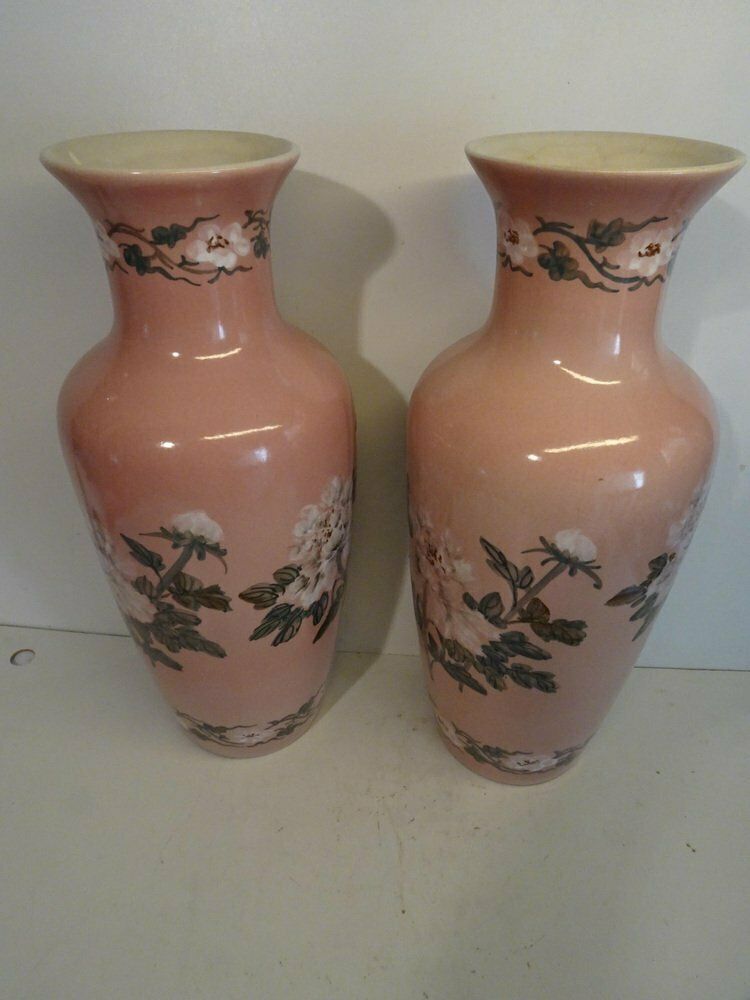 French Pink Ceramic Vases, 1940s, Set Of 2 photo furniture