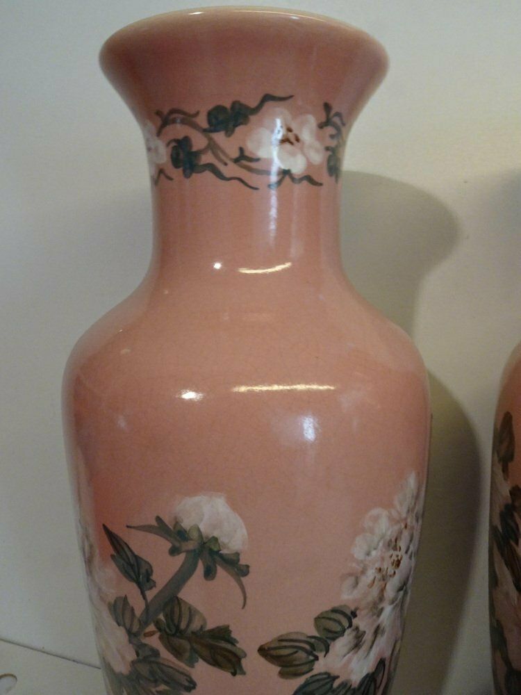 French Pink Ceramic Vases, 1940s, Set Of 2 photo vinterior