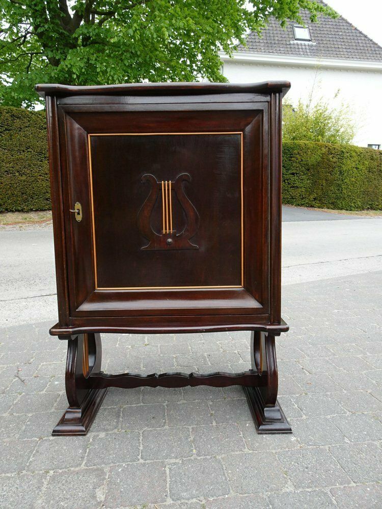 Furniture Italian Two Tone Mahogany Lyre Cabinet In The Style Of Borsani photo