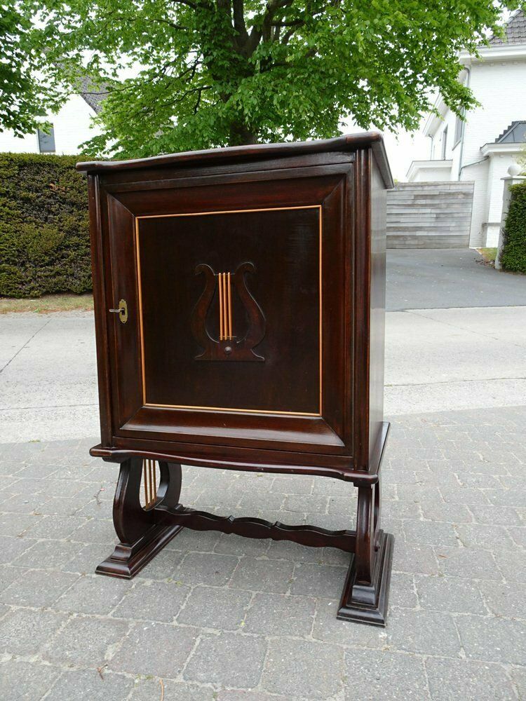 581.0 Italian Two Tone Mahogany Lyre Cabinet In The Style Of Borsani photo