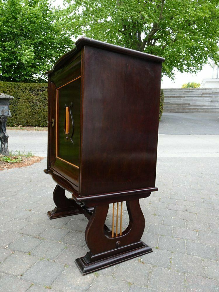 photo vintage Italian Two Tone Mahogany Lyre Cabinet In The Style Of Borsani