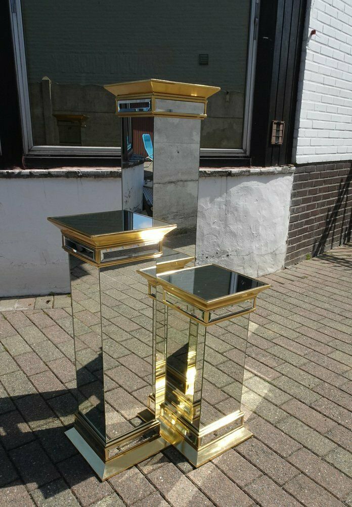 Mid Century Hollywood Regency Mirrored Columns From Deknudt Belgium, Set Of 3 photo vintage