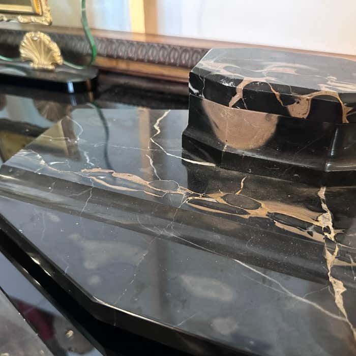 1930s Art Deco Portoro Marble And Brass Italian Desk S photo Home Decor