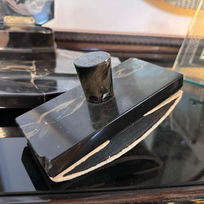photo for sale 1930s Art Deco Portoro Marble And Brass Italian Desk S