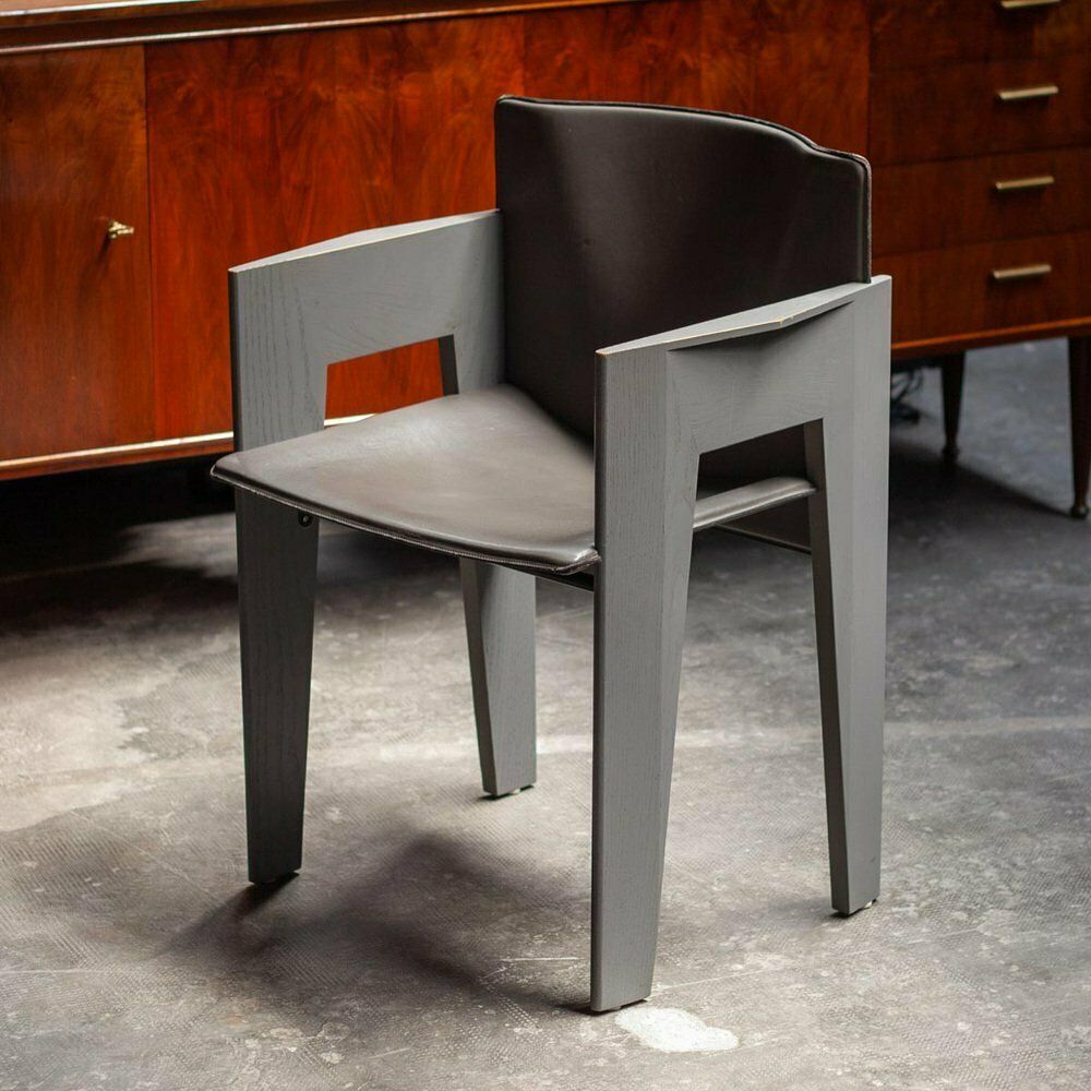 Grey Oak And Leather Dining Chairs By Arnold Merkx For Arco, 1980s, Set Of 4