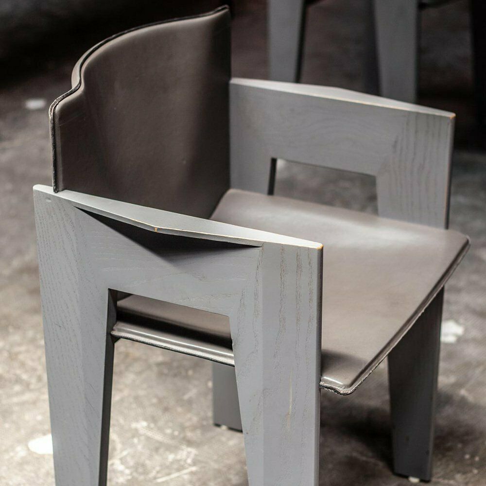 Grey Oak And Leather Dining Chairs By Arnold Merkx For Arco, 1980s, Set Of 4 photo for sale
