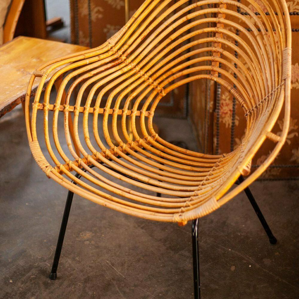 Rattan & Metal Chair By H. Broekhuizen For Rohé Noordwolde, 1960s photo furniture