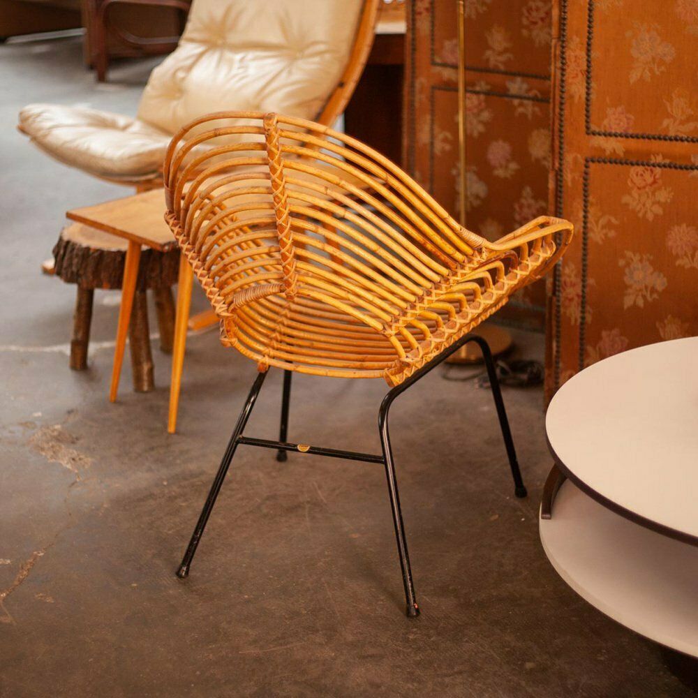 Rattan & Metal Chair By H. Broekhuizen For Rohé Noordwolde, 1960s photo buy