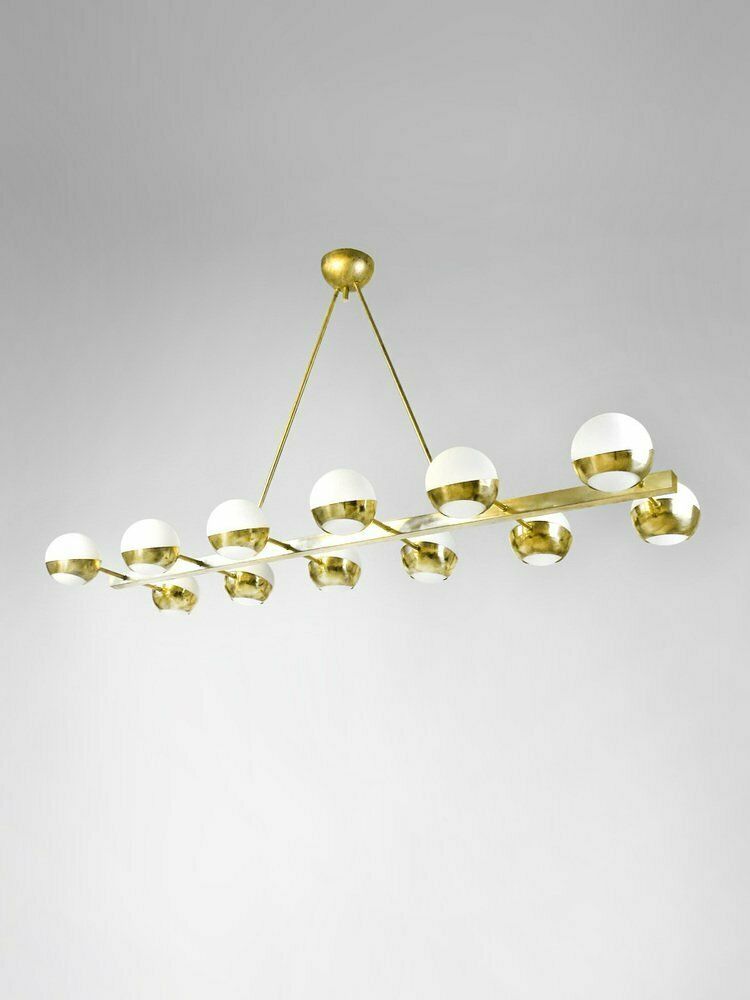 Mid Century Italian Brass And Opal Murano Glass Lamp, 1960s photo Lighting