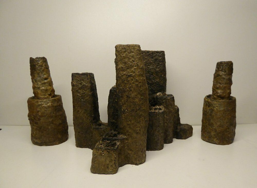 Brutalist Centrepiece Vase And Candlesticks By Pia Manu, Belgium, 1960s, Set Of 3