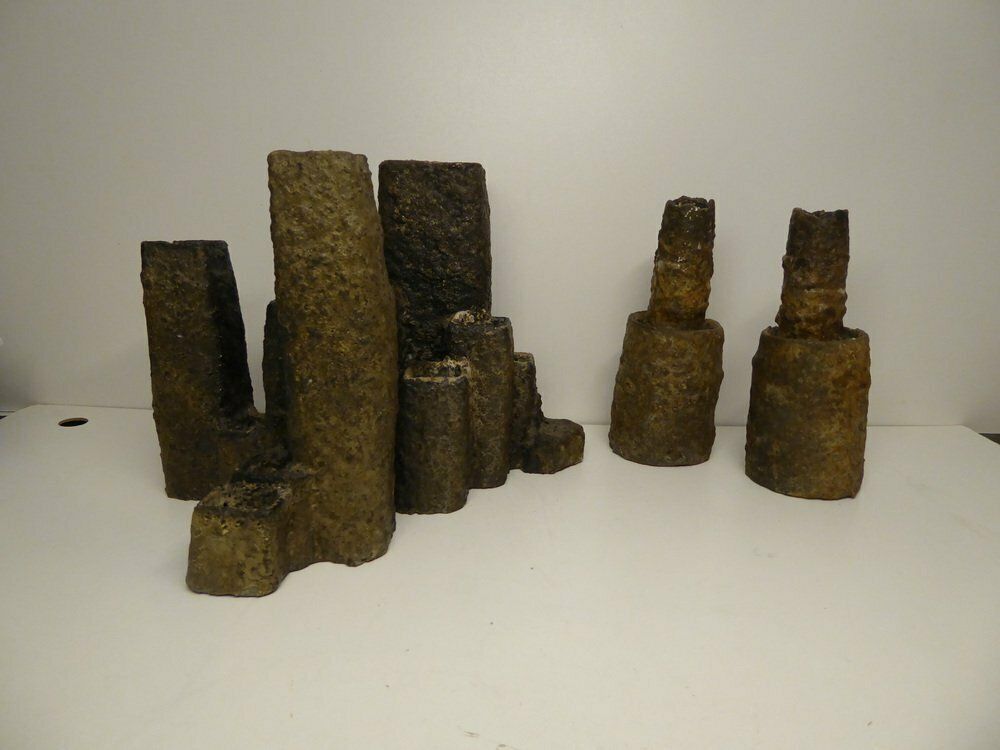 Brutalist Centrepiece Vase And Candlesticks By Pia Manu, Belgium, 1960s, Set Of 3 photo vinterior