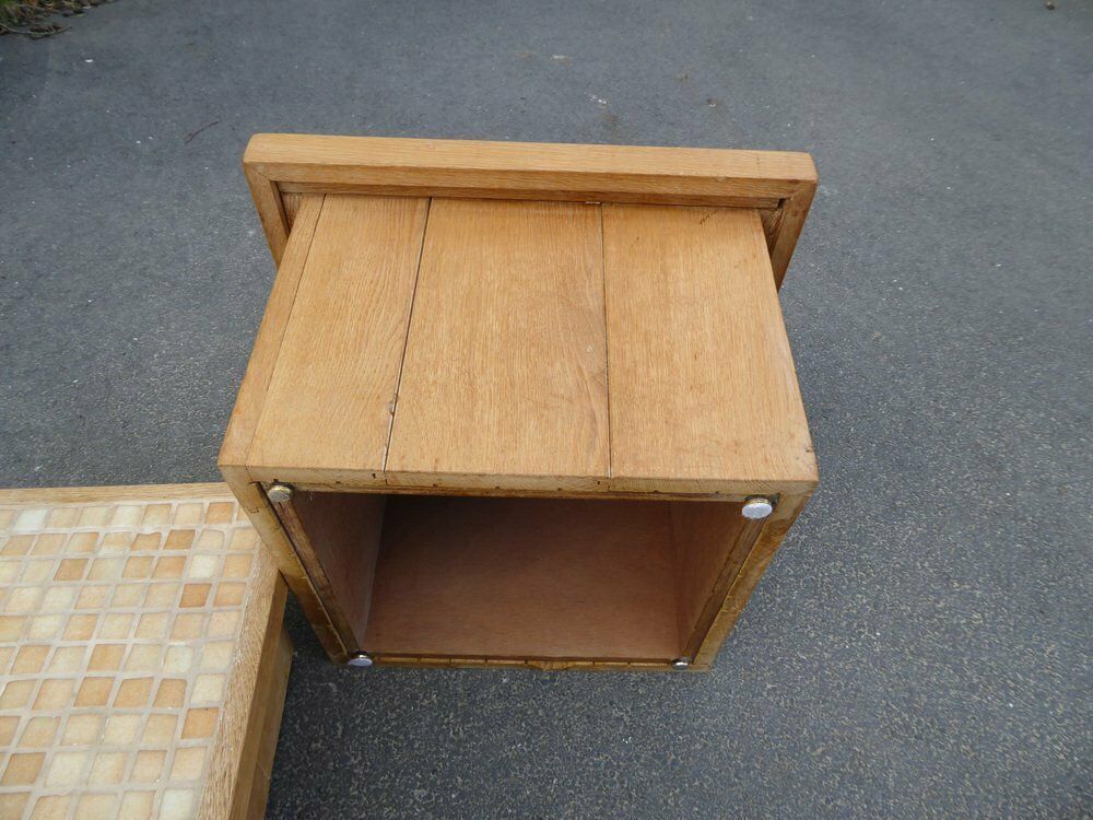 Modular Pink Mosaic And Inlaid Oak Coffee Table, 1960s, Set Of 4 photo Furniture